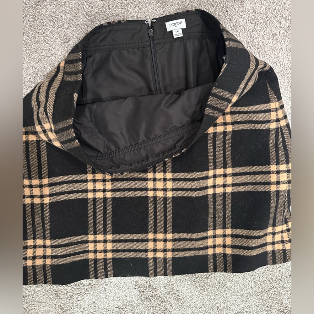 J. Crew Black Brown Plaid Wool Mini Skirt - Picture 2 of 6